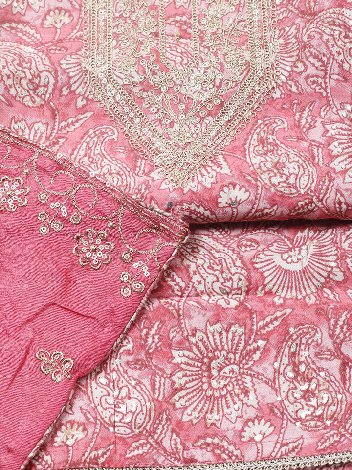 Printed Cotton Blend Unstitched Suit With Pant &amp; Dupatta