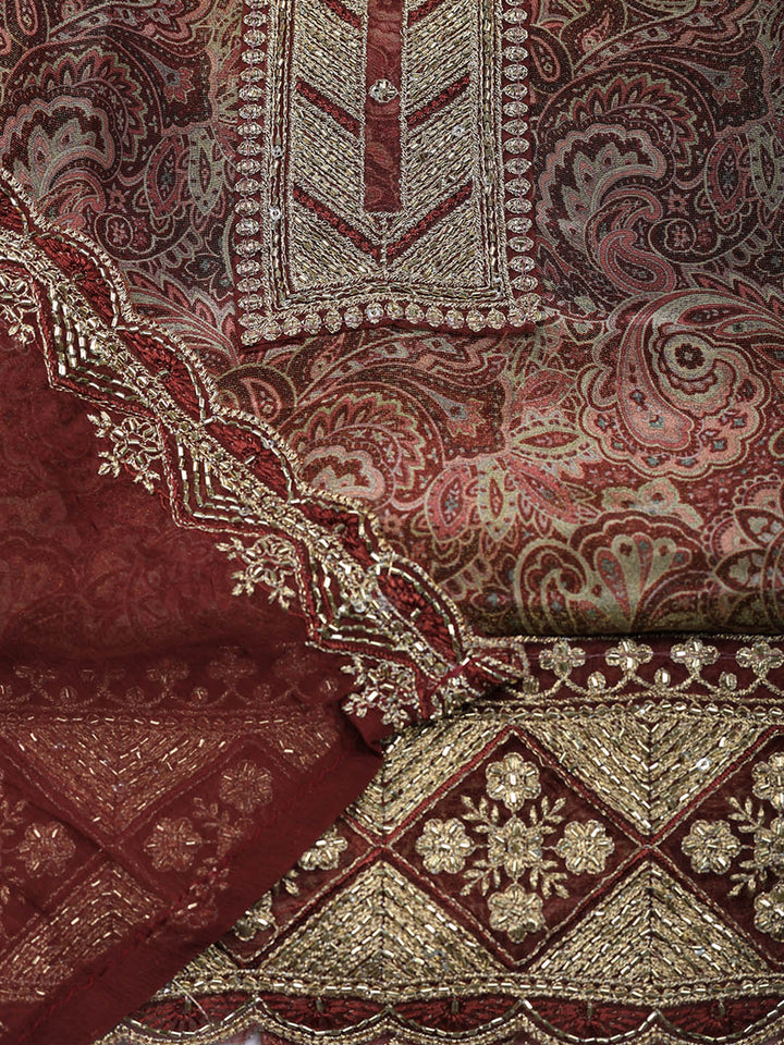 Embroidered Tissue Unstitched Suit With Pant &amp; Dupatta