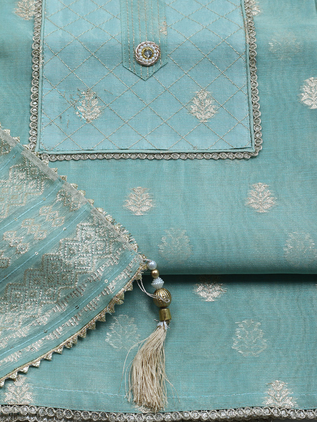 Zari Embroidered Chanderi Unstitched Suit With Dupatta