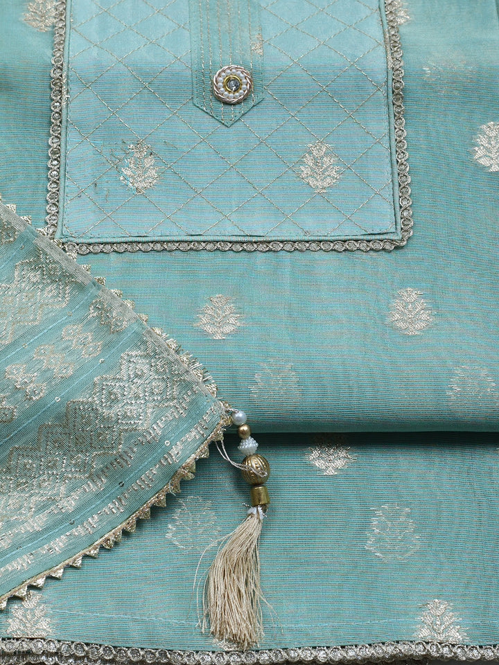Zari Embroidered Chanderi Unstitched Suit With Dupatta