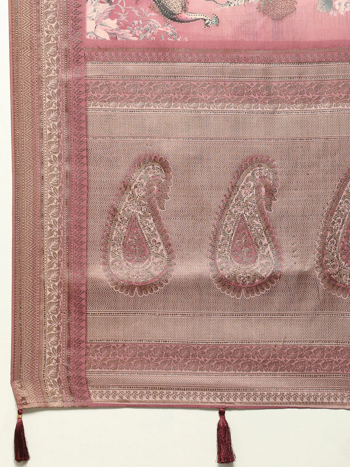 Printed &amp; Woven Design Art Silk Saree