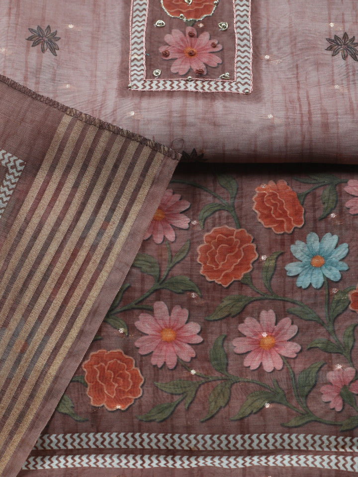 Embroidered Cotton Blend Unstitched Suit With Pant &amp; Dupatta