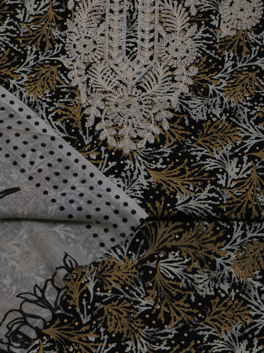 Neck Embroidered Cotton Blend Unstitched Suit With Dupatta
