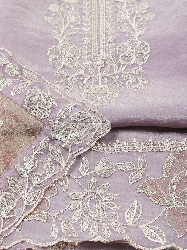 Embroidered Tissue Unstitched Suit With Pant &amp; Dupatta