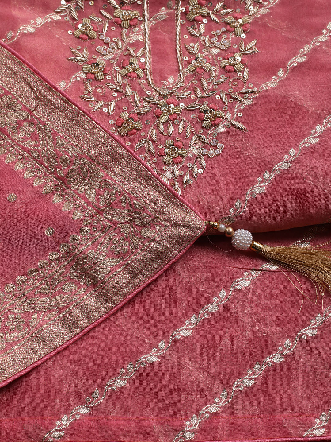 Embroidered Chanderi Unstitched Suit With Dupatta