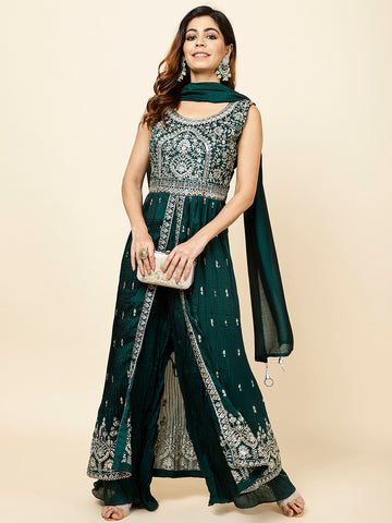 Zari Embroidered Handloom Kurta With Palazzo & Dupatta