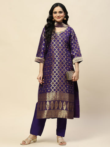 Woven Banarasi Kurta With Pants & Dupatta