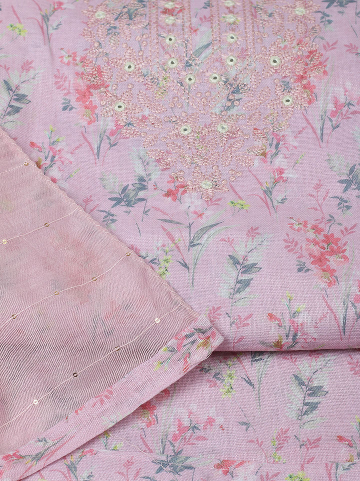 Embroidered Cotton Unstitched Suit With Pant &amp; Dupatta