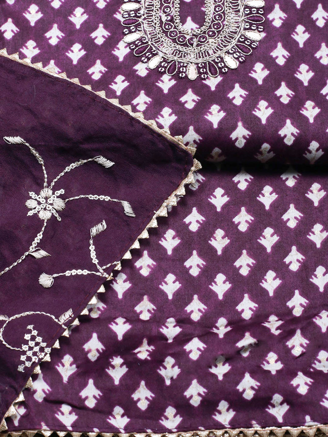 Embroidered Cotton Unstitched Suit With Pant &amp; Dupatta