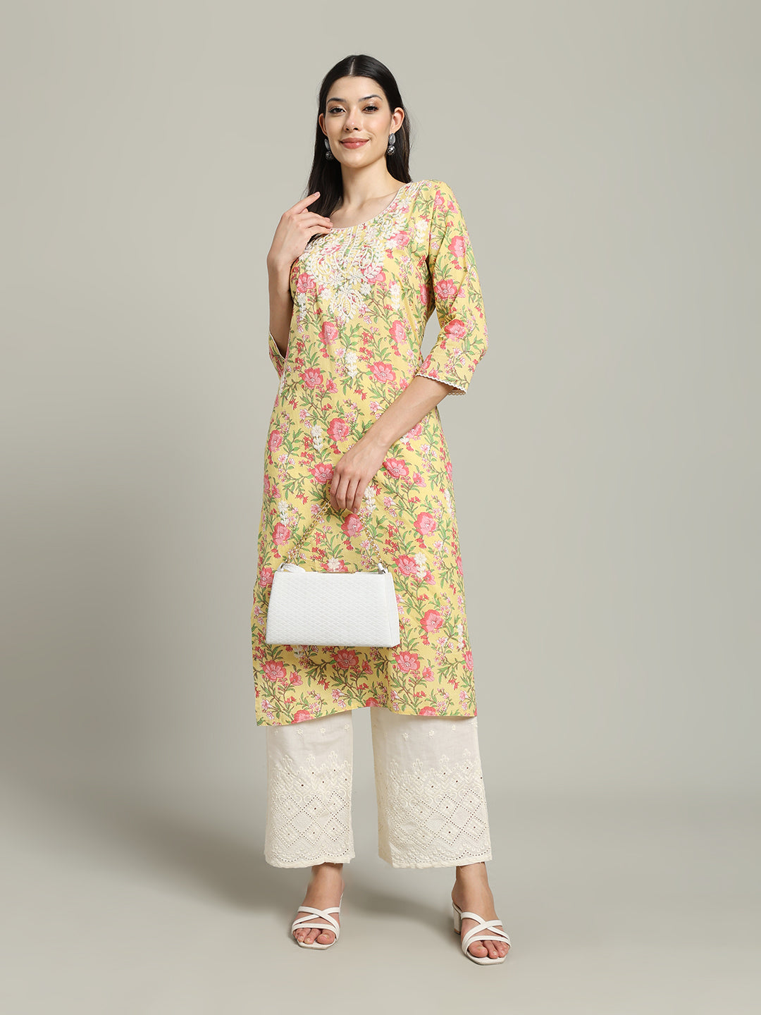 Printed Cotton Blend Kurta With Palazzo