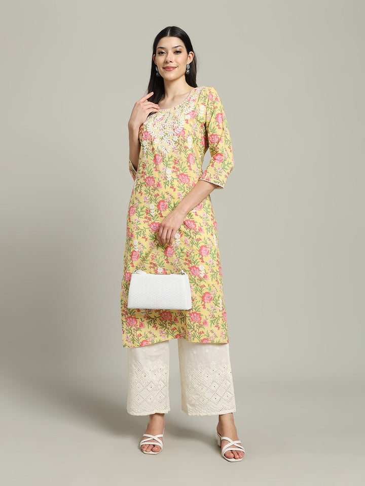 Printed Cotton Blend Kurta With Palazzo