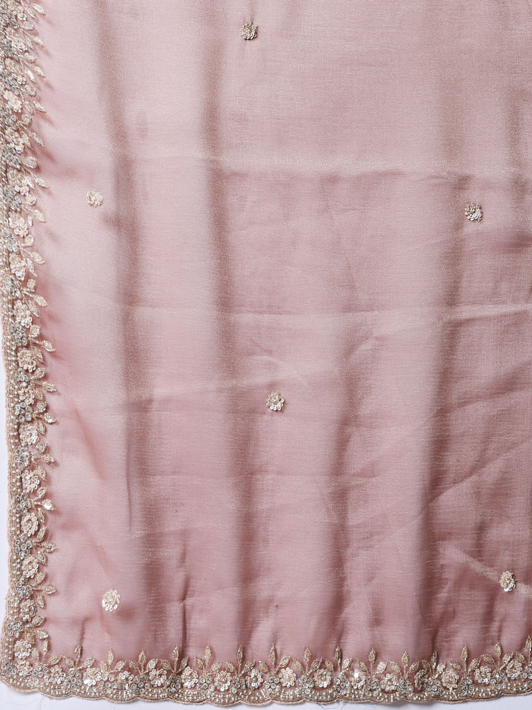 Sequin &amp; Pearl Embroidered Tissue Saree