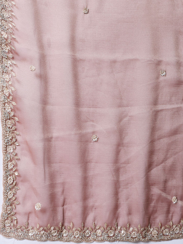 Sequin &amp; Pearl Embroidered Tissue Saree