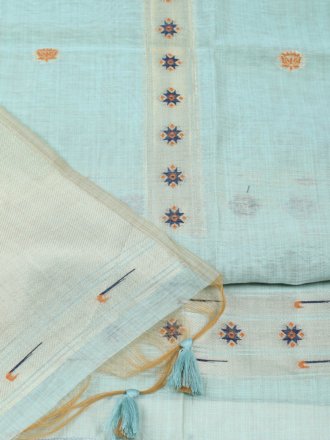 Embroidered Chanderi Unstitched Suit With Pant &amp; Dupatta