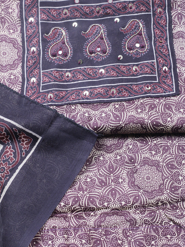 Printed Cotton Blend Unstitched Suit With Pant &amp; Dupatta