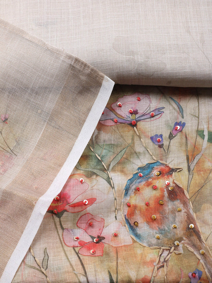 Printed Cotton Blend Unstitched Suit With Pant &amp; Dupatta