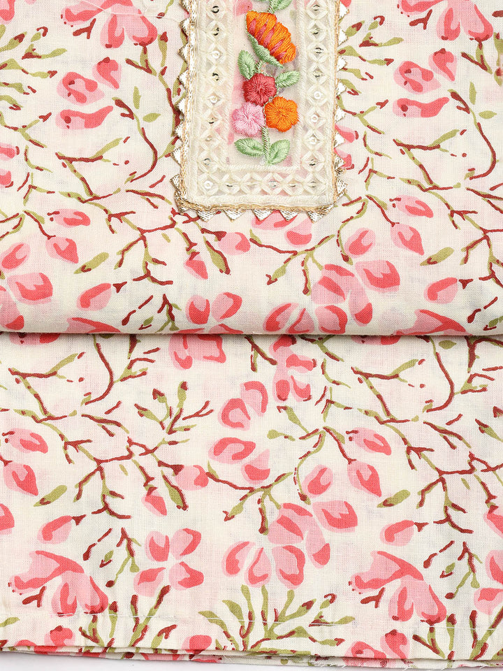 Printed Cotton Blend Unstitched Suit With Dupatta