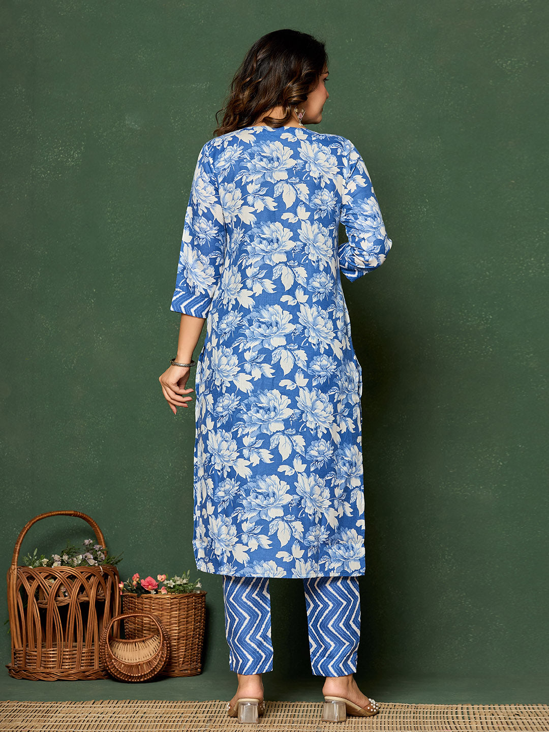 Printed Cotton Blend Kurta With Pants & Dupatta