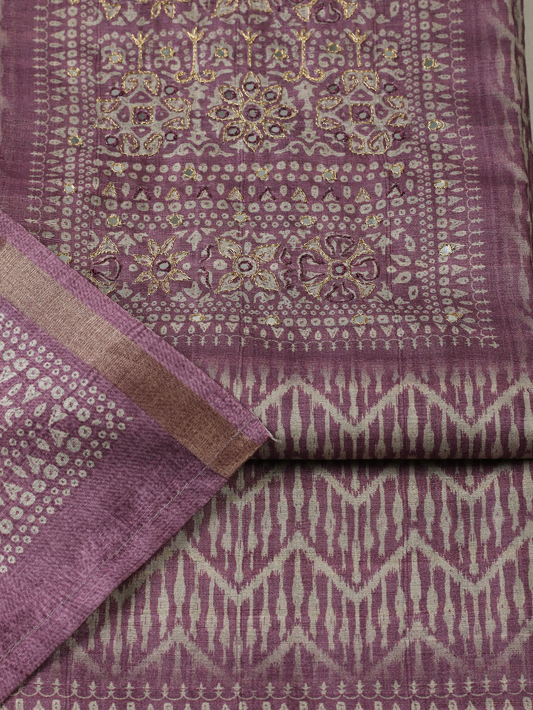 Printed Tussar Unstitched Suit With Pant &amp; Dupatta