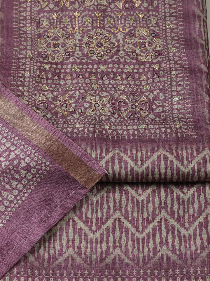 Printed Tussar Unstitched Suit With Pant &amp; Dupatta