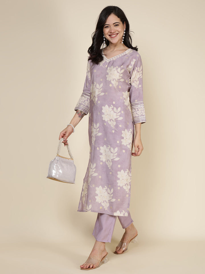 Plain Cotton Blend Kurta With Pants