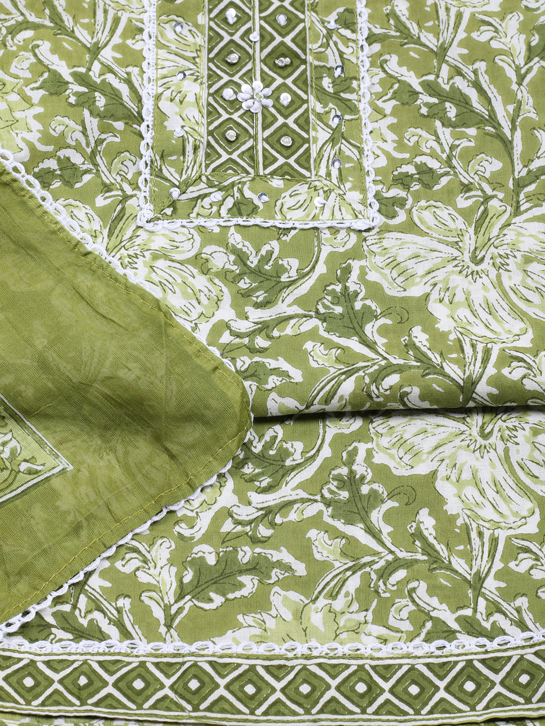 Printed Cotton Blend Unstitched Suit With Dupatta