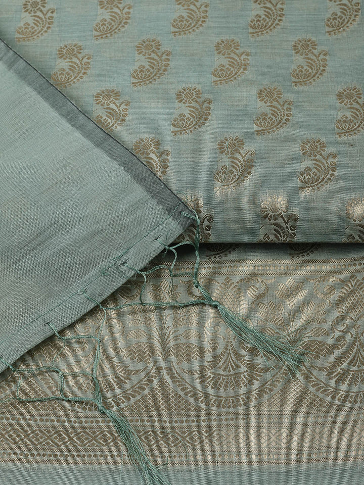 Woven Design Chanderi Unstitched Suit With Pant &amp; Dupatta
