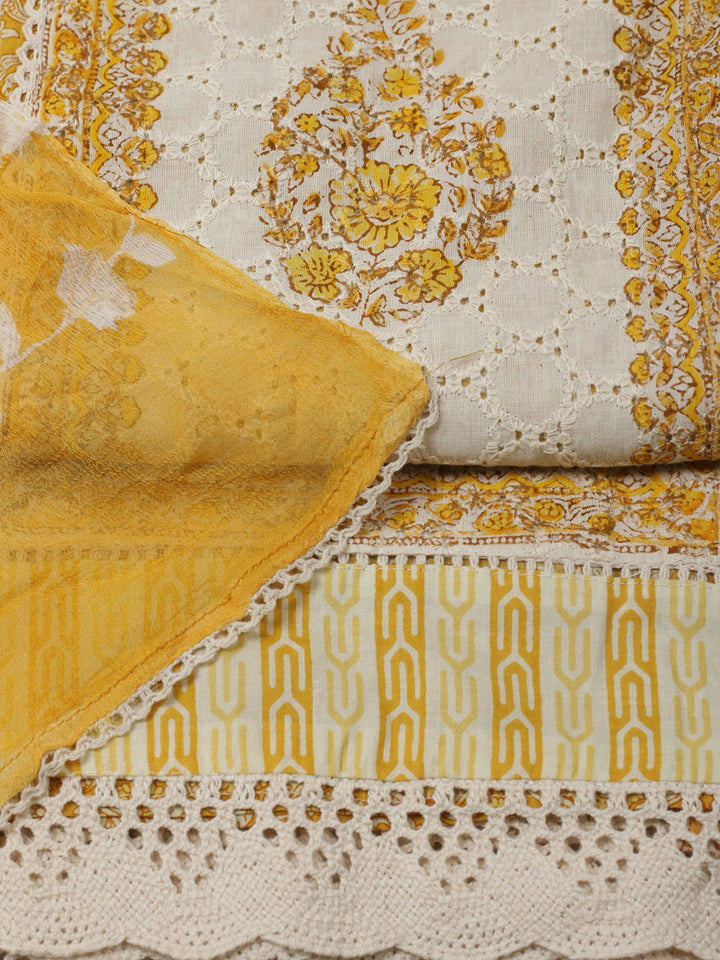 Embroidered Cotton Unstitched Suit With Pant Dupatta