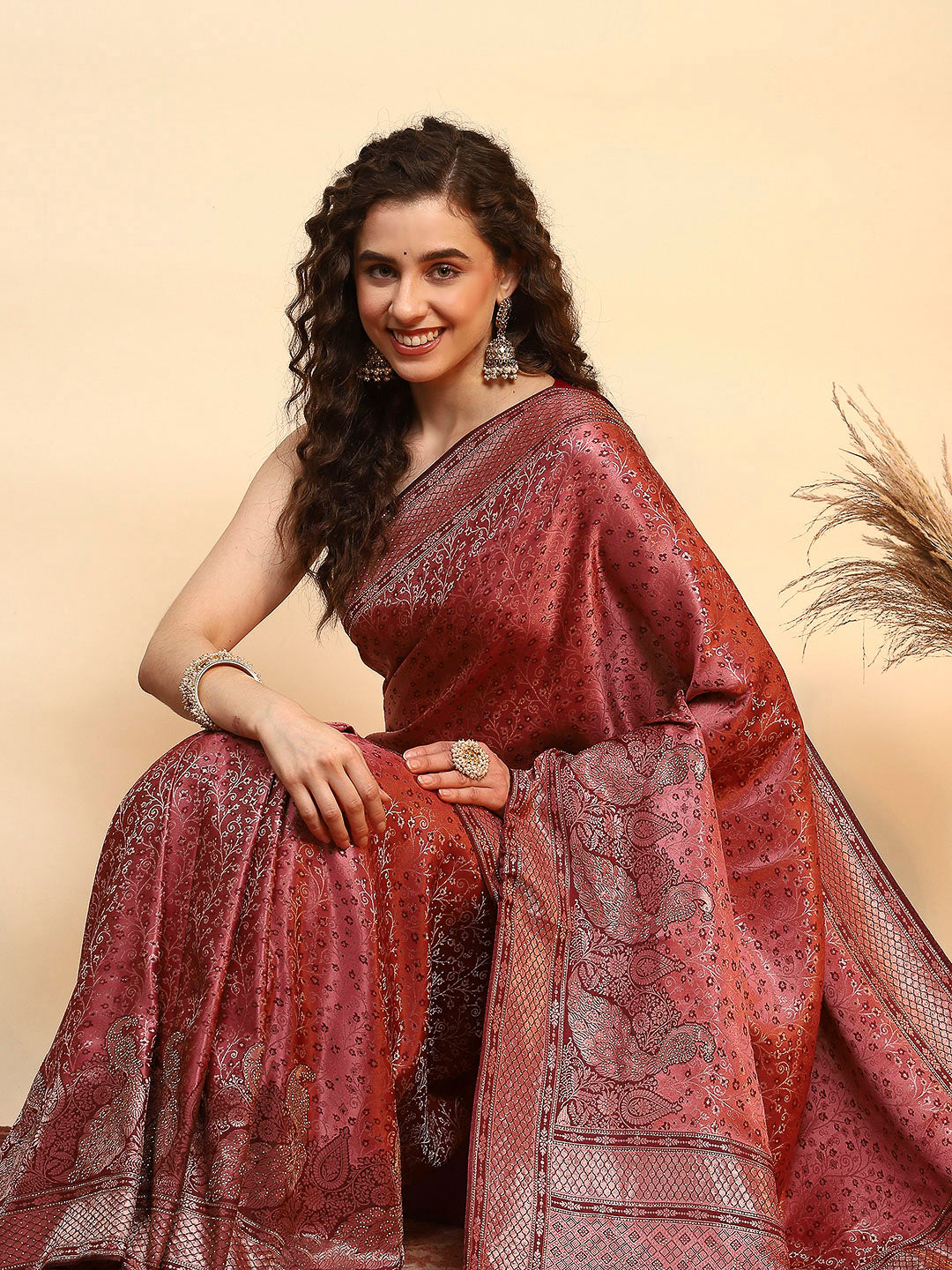 Embroidered Satin Saree