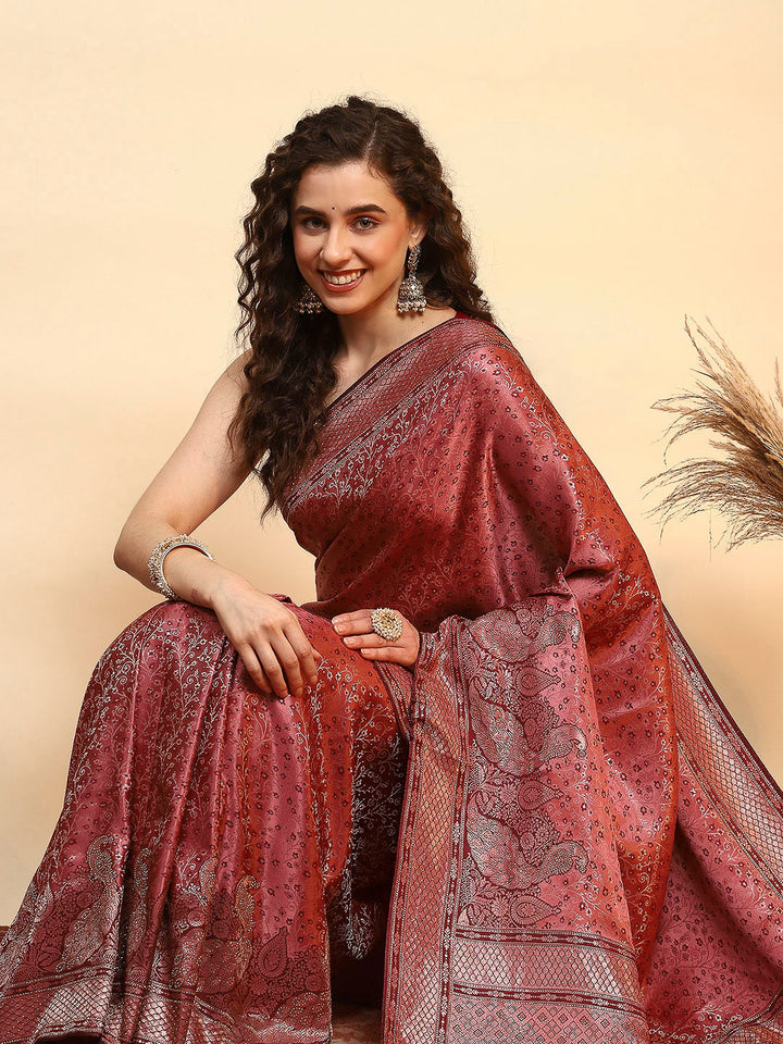 Embroidered Satin Saree