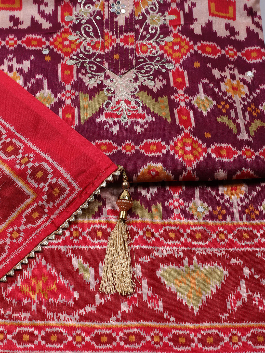 Printed Chanderi Unstitched Suit With Dupatta