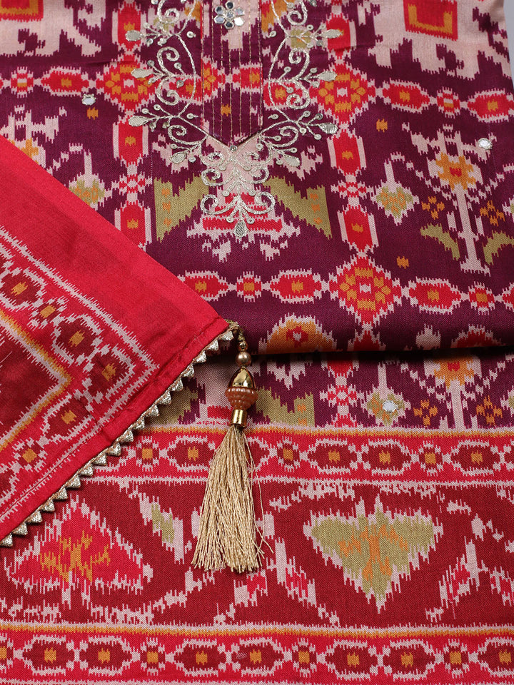 Printed Chanderi Unstitched Suit With Dupatta