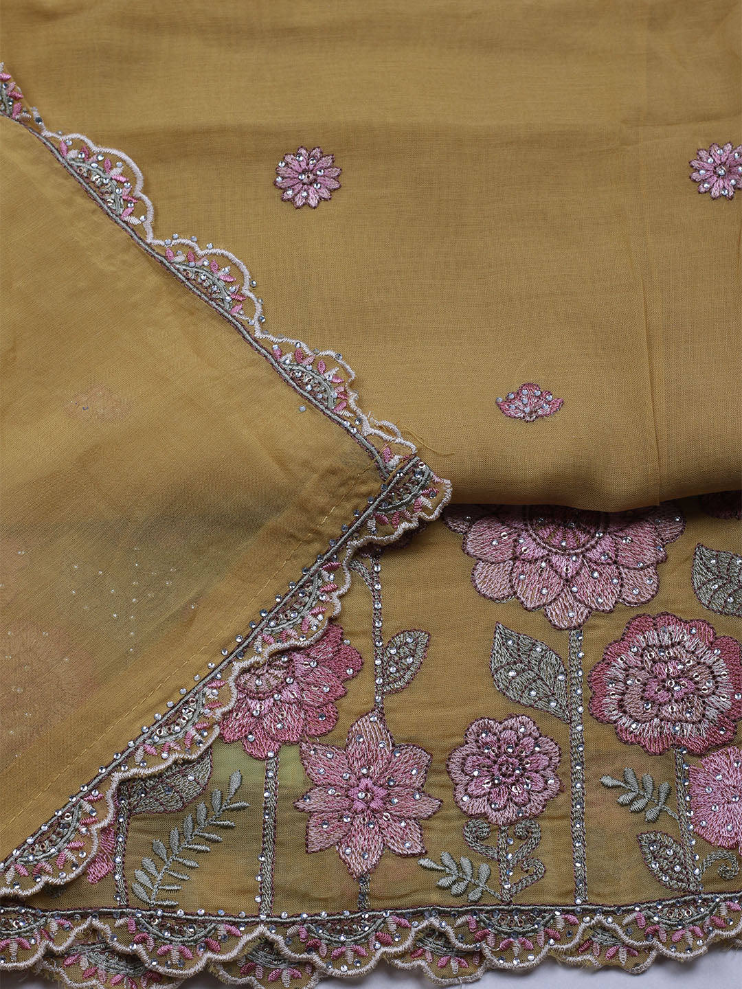 Embroidered Cotton Blend Unstitched Suit With Dupatta