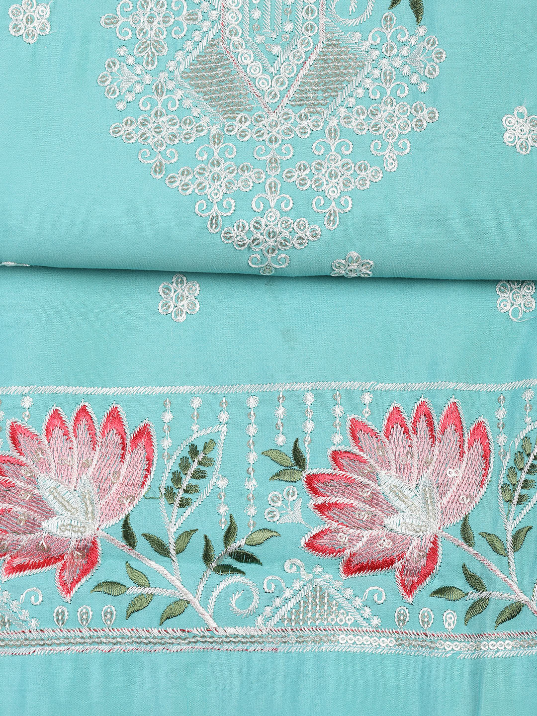 Neck Embroidered Chanderi Unstitched Suit With Dupatta