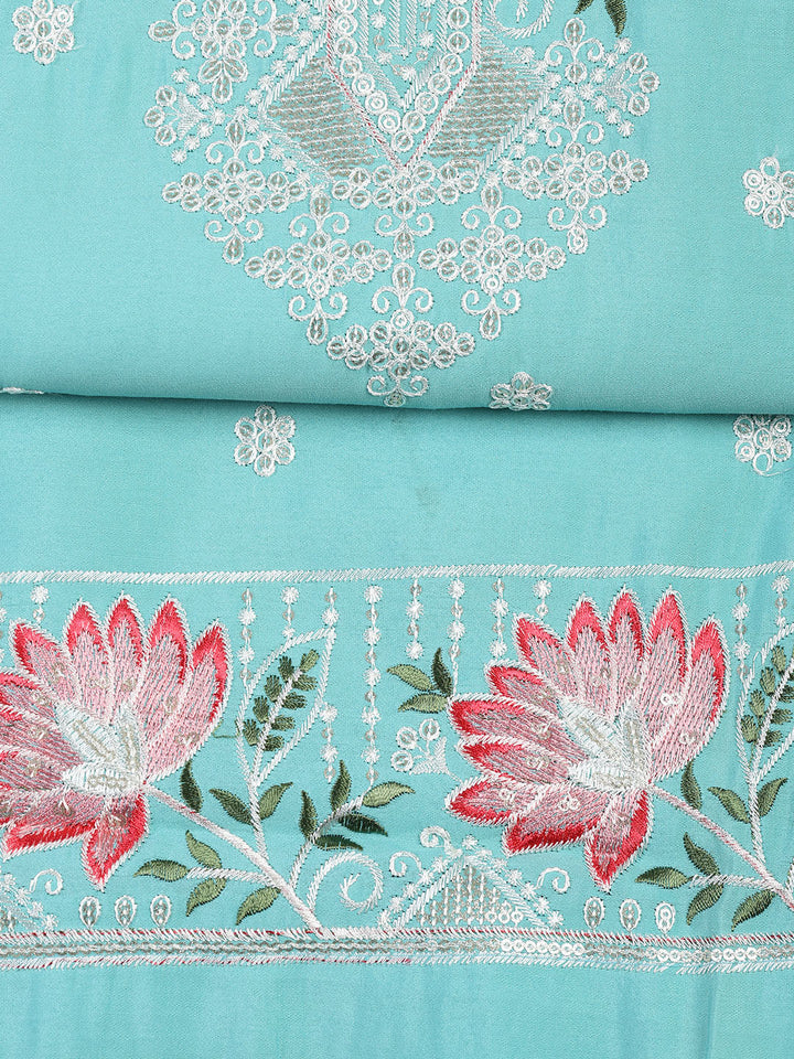Neck Embroidered Chanderi Unstitched Suit With Dupatta