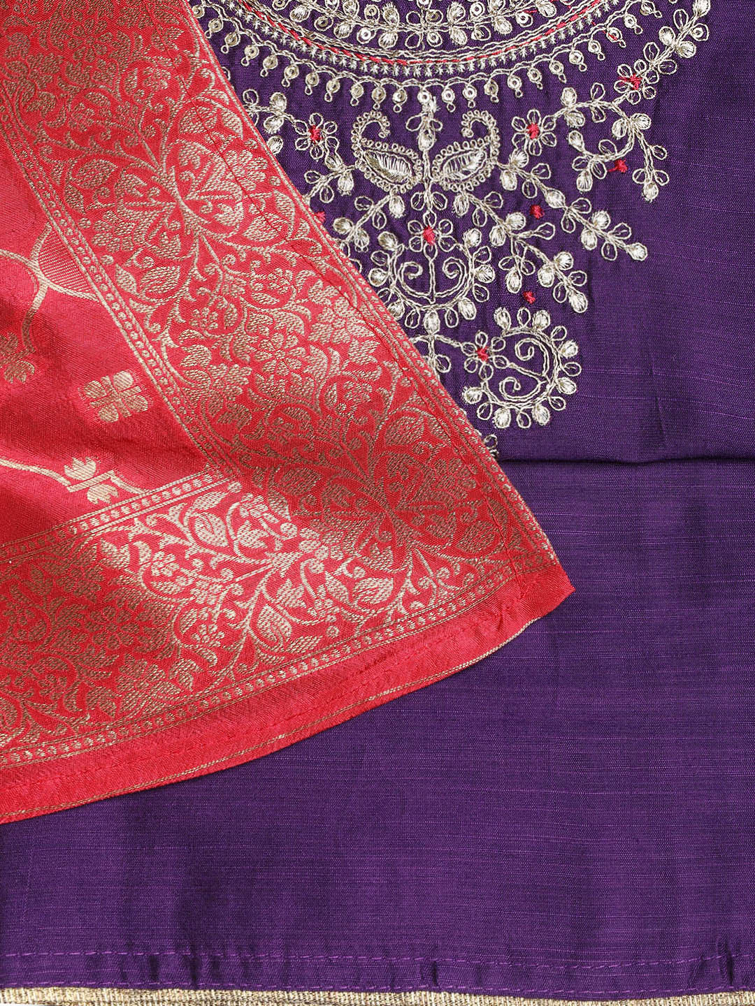 Embroidered Chanderi Unstitched Suit With Dupatta