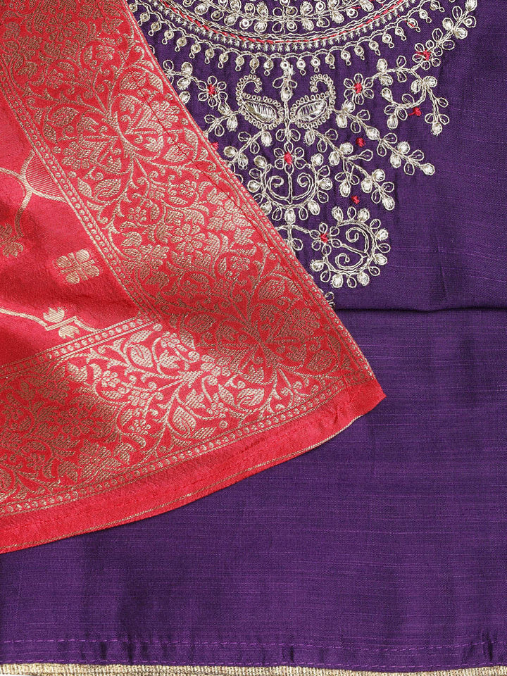 Embroidered Chanderi Unstitched Suit With Dupatta