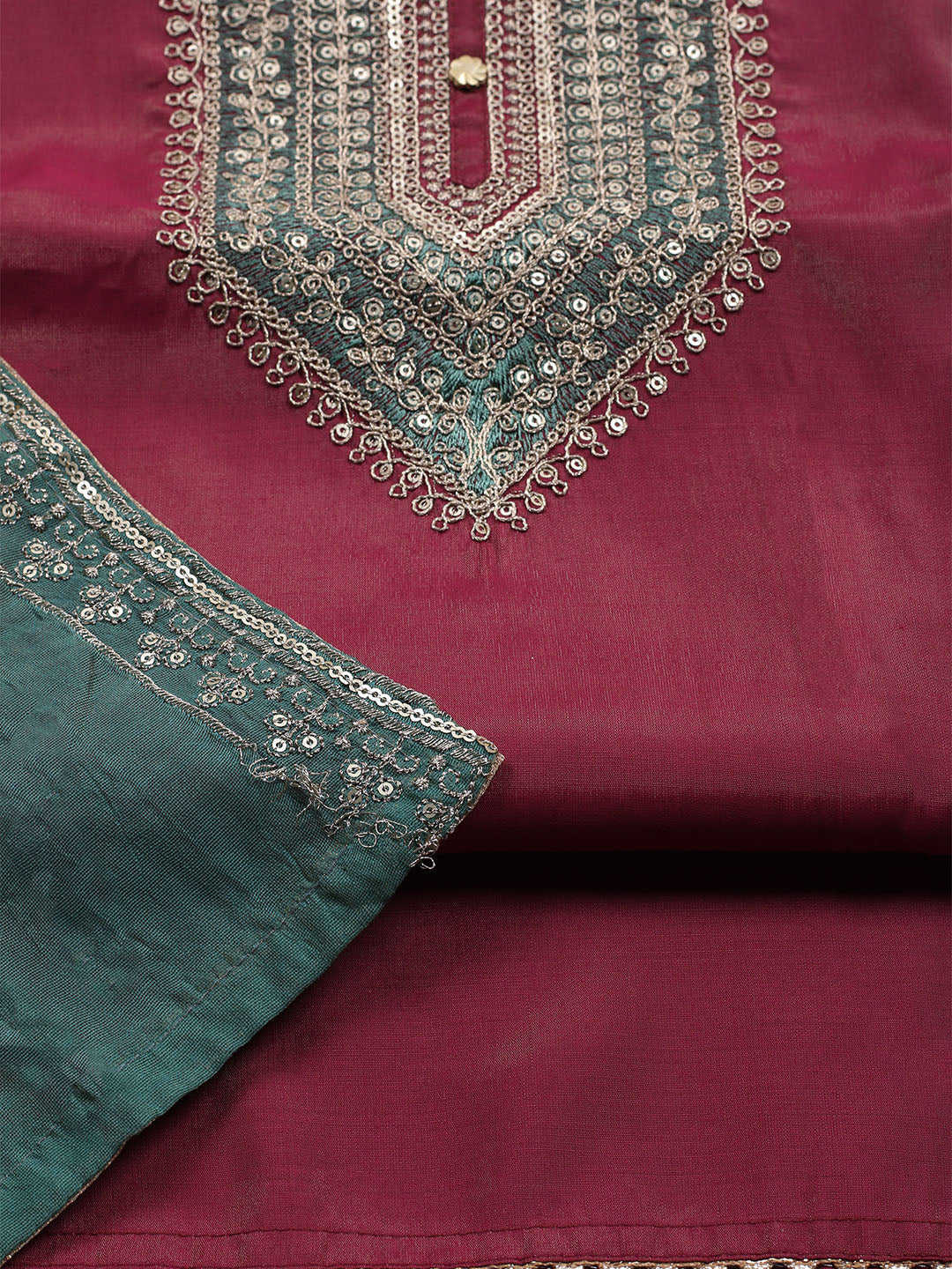 Neck Embroidered Chanderi Unstitched Suit With Dupatta