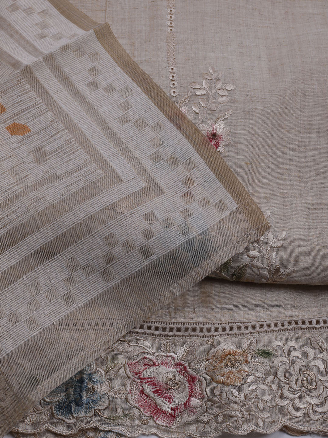 Embroidered Chanderi Unstitched Suit With Dupatta