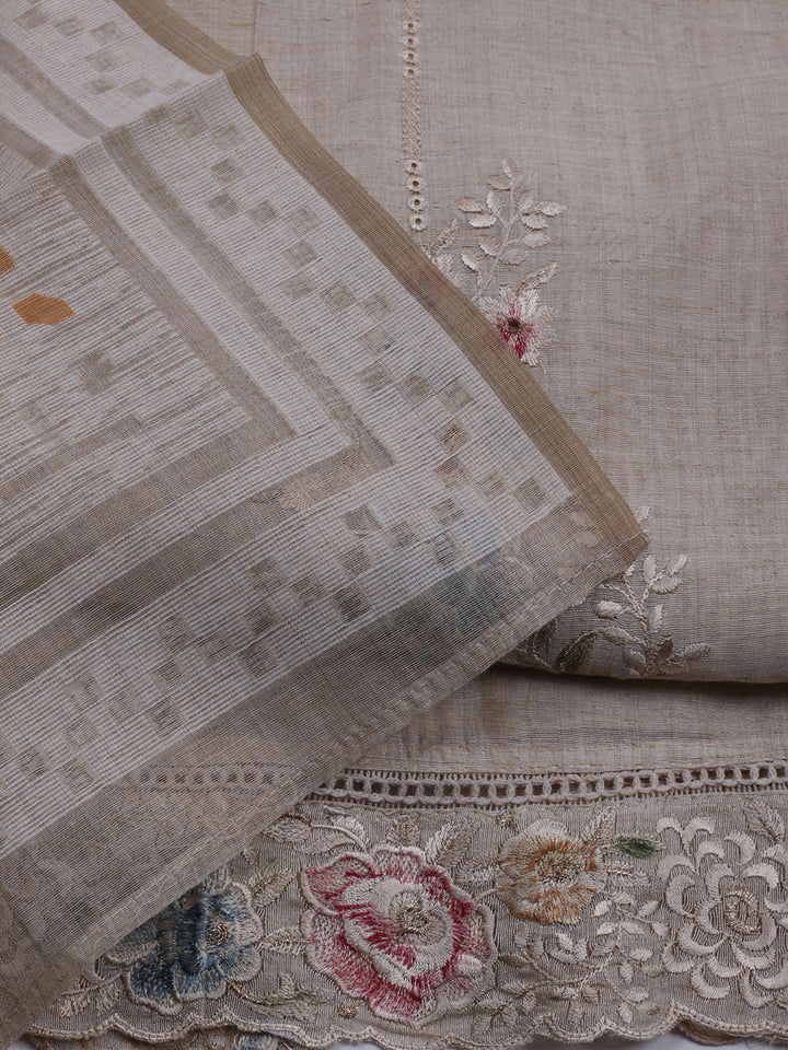 Embroidered Chanderi Unstitched Suit With Dupatta