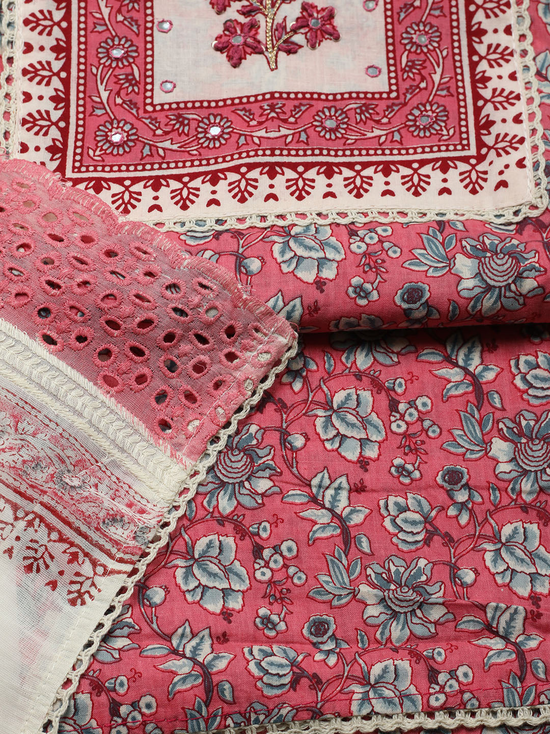 Printed Cotton Blend Unstitched Suit With Pant &amp; Dupatta