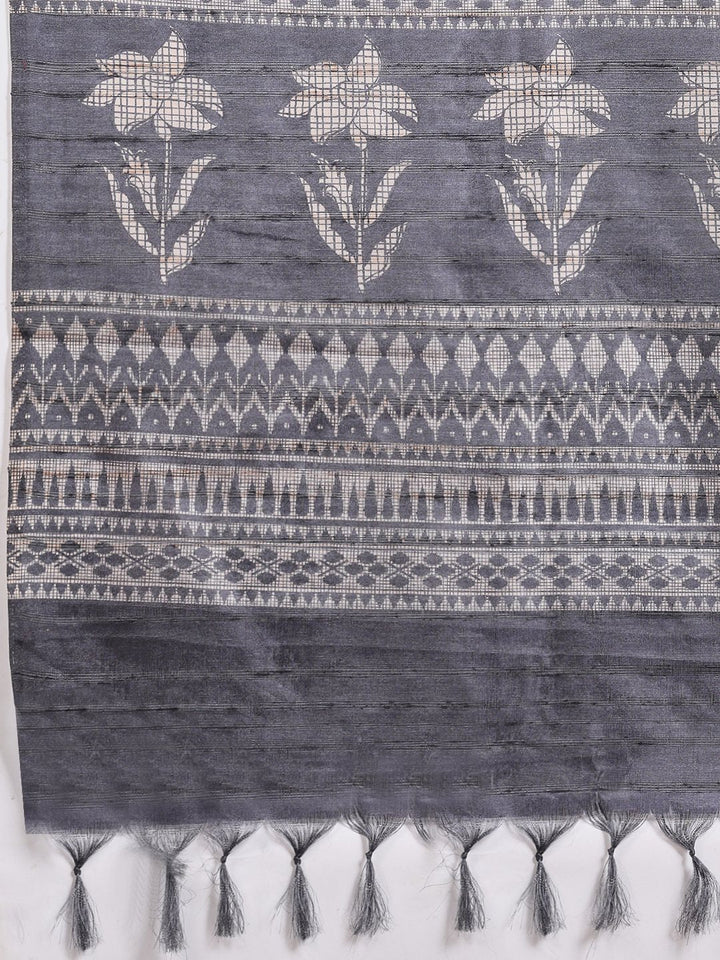 Printed Tussar Silk Saree