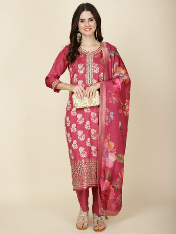 Zari Booti Woven Kurta With Pants & Dupatta