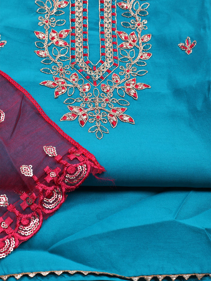 Neck Embroidered Chanderi Unstitched Suit With Dupatta