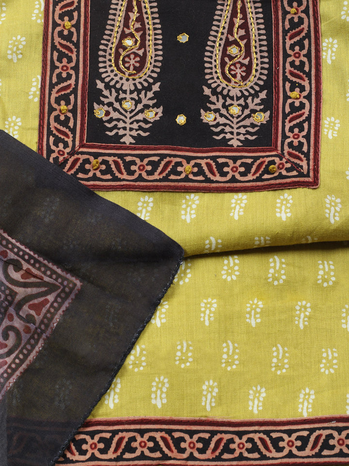 Printed Cotton Blend Unstitched Suit With Pant &amp; Dupatta