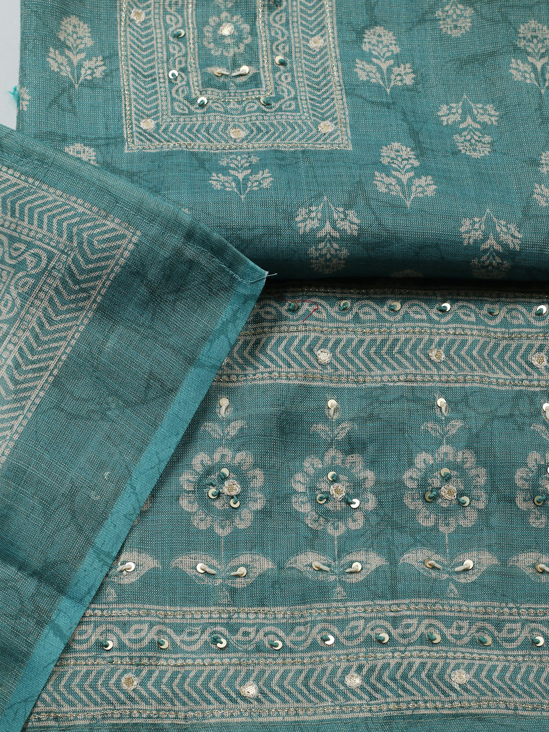 Embellished Tissue Unstitched Suit With Pant &amp; Dupatta