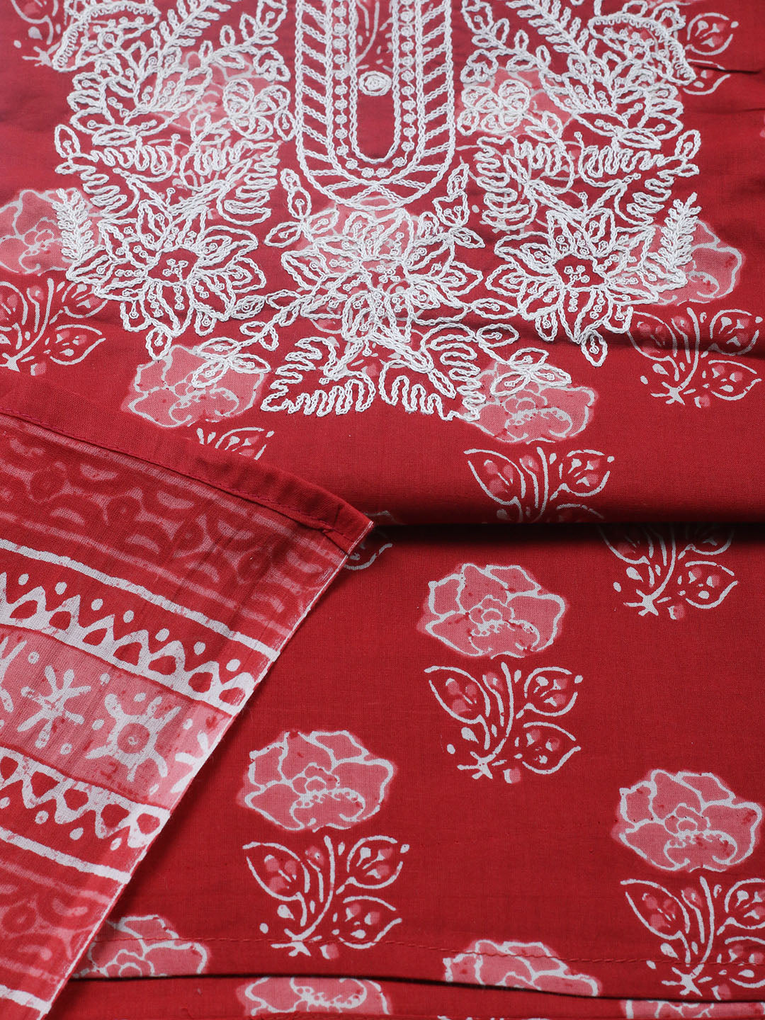 Embroidered Cotton Blend Unstitched Suit With Pant &amp; Dupatta