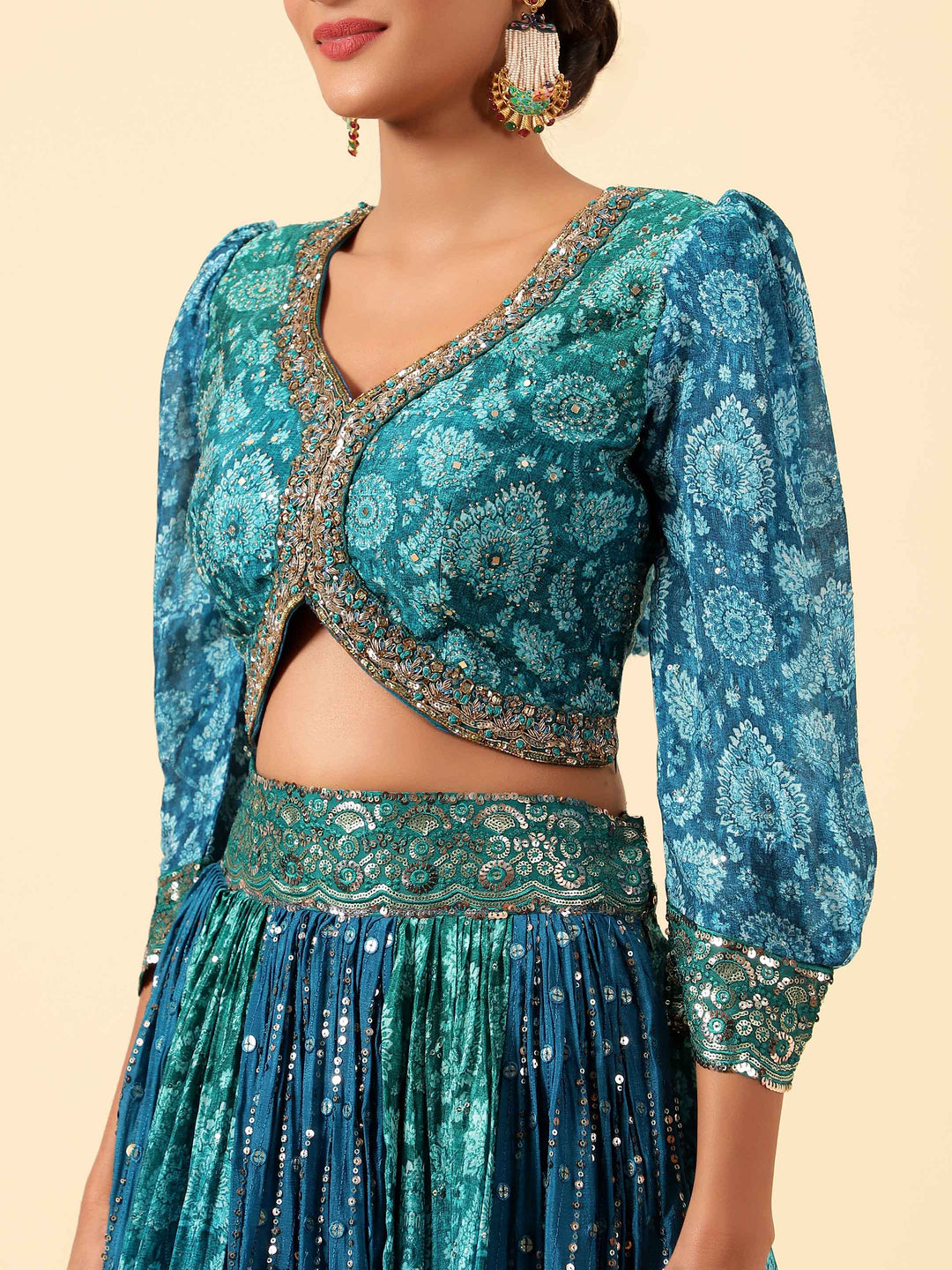 Sequin Embroidered Crepe Choli With Lehenga &amp; Dupatta