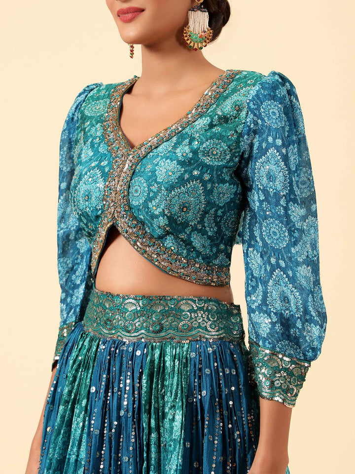 Sequin Embroidered Crepe Choli With Lehenga &amp; Dupatta
