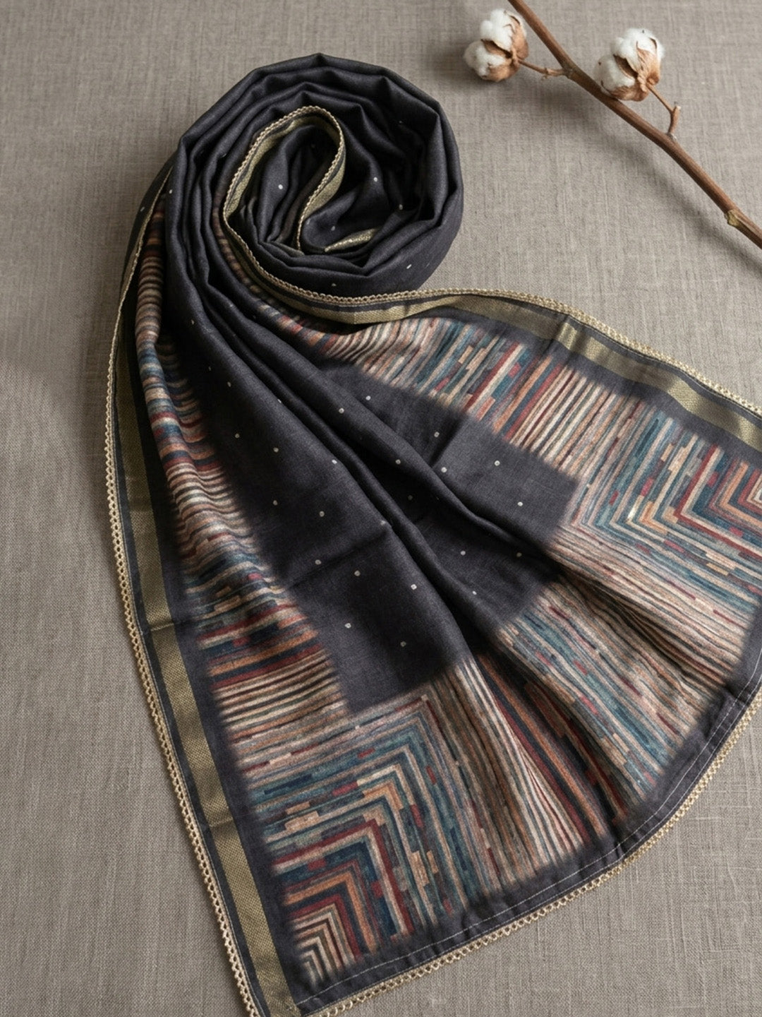Embroidered Chanderi Unstitched Suit With Pant &amp; Dupatta